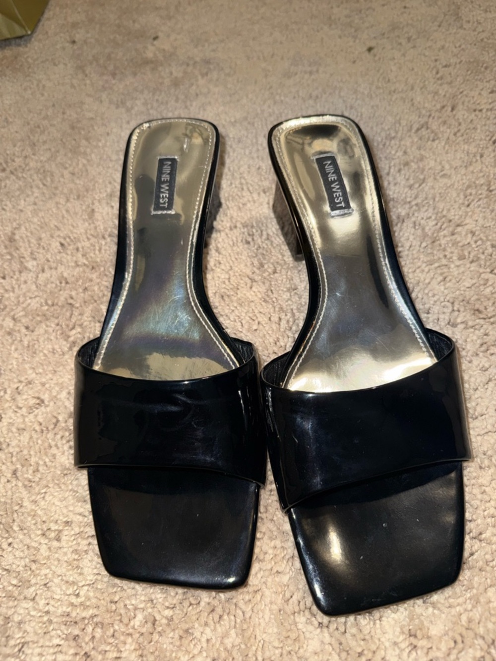 Black Patent Slide Mules